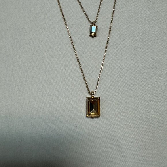 Layered Gold Necklace With Rectangular Gemstone Pendants & Adjustable Chain - Picture 6 of 8